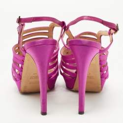 Pre Owned Fendi Magenta Crystal Embellished Satin Strappy Slingback Sandals Size 40