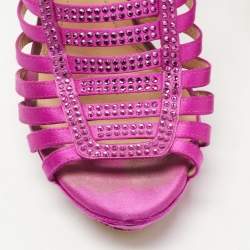 Pre Owned Fendi Magenta Crystal Embellished Satin Strappy Slingback Sandals Size 40