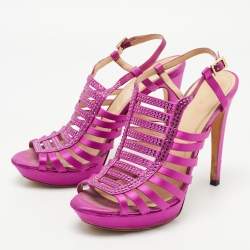 Pre Owned Fendi Magenta Crystal Embellished Satin Strappy Slingback Sandals Size 40