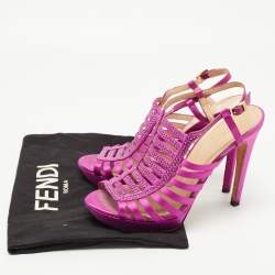 Pre Owned Fendi Magenta Crystal Embellished Satin Strappy Slingback Sandals Size 40