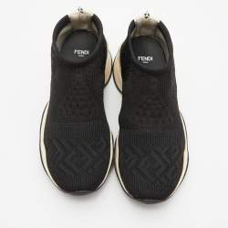 Pre Owned Fendi Black Knit Fabric and Suede FFluid Jacquard Sneakers Size 38