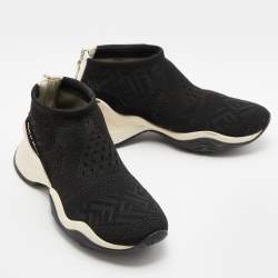 Pre Owned Fendi Black Knit Fabric and Suede FFluid Jacquard Sneakers Size 38