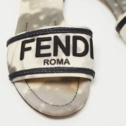 Fendi Grey/White Canvas Embraided Slide Sandals Size 39