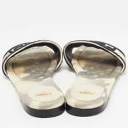 Fendi Grey/White Canvas Embraided Slide Sandals Size 39