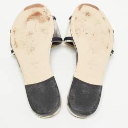 Fendi Grey/White Canvas Embraided Slide Sandals Size 39
