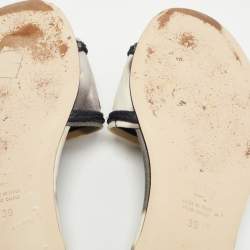 Fendi Grey/White Canvas Embraided Slide Sandals Size 39