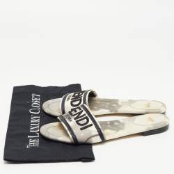 Fendi Grey/White Canvas Embraided Slide Sandals Size 39