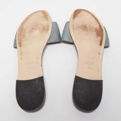 Pre Owned Fendi Grey Satin Logo Embroidered Flat Slides Size 38