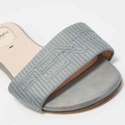 Pre Owned Fendi Grey Satin Logo Embroidered Flat Slides Size 38