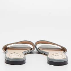 Pre Owned Fendi Grey Satin Logo Embroidered Flat Slides Size 38