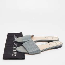 Pre Owned Fendi Grey Satin Logo Embroidered Flat Slides Size 38