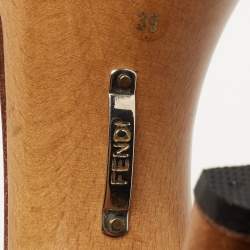 Pre Owned Fendi Tan Leather FF Slide Sandals Size 39