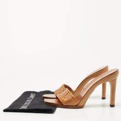 Pre Owned Fendi Tan Leather FF Slide Sandals Size 39