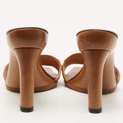 Pre Owned Fendi Tan Leather FF Slide Sandals Size 39