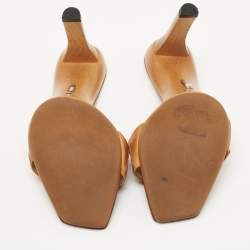 Pre Owned Fendi Tan Leather FF Slide Sandals Size 39