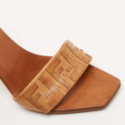 Pre Owned Fendi Tan Leather FF Slide Sandals Size 39