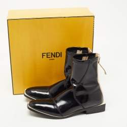 Pre Owned Fendi Black Coated Neoprene Ankle Boots Size 38.5