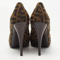 Fendi Brown Zucca Canvas Peep Toe Pumps Size 39