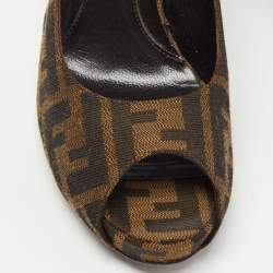 Fendi Brown Zucca Canvas Peep Toe Pumps Size 39