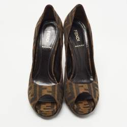 Fendi Brown Zucca Canvas Peep Toe Pumps Size 39
