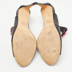 Fendi Black Leather Flowerland Mules Size 40
