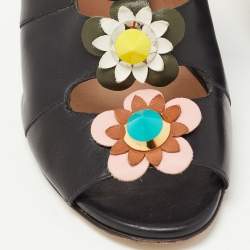 Fendi Black Leather Flowerland Mules Size 40