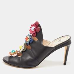 Fendi Black Leather Flowerland Mules Size 40