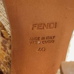 Pre Owned Fendi Brown/Beige Python Fendista Slingback Pumps Size 40