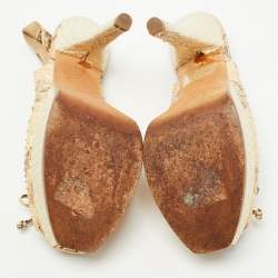 Pre Owned Fendi Brown/Beige Python Fendista Slingback Pumps Size 40