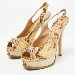 Pre Owned Fendi Brown/Beige Python Fendista Slingback Pumps Size 40