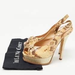 Pre Owned Fendi Brown/Beige Python Fendista Slingback Pumps Size 40