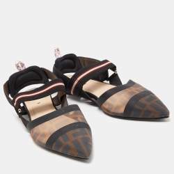 Fendi Black/Brown Zucca Mesh and Canvas Colibri Slingback Flats Size 39