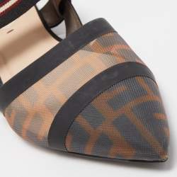 Fendi Black/Brown Zucca Mesh and Canvas Colibri Slingback Flats Size 39