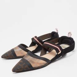 Fendi Black/Brown Zucca Mesh and Canvas Colibri Slingback Flats Size 39
