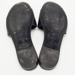 Pre Owned Fendi Black Leather Logo Flat Slides Size 37