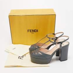 Fendi Grey Leather Platform Ankle Strap Sandals Size 37