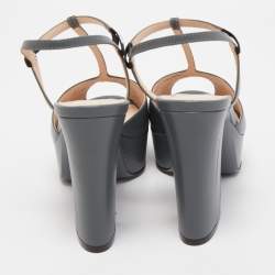 Fendi Grey Leather Platform Ankle Strap Sandals Size 37