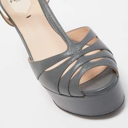 Fendi Grey Leather Platform Ankle Strap Sandals Size 37