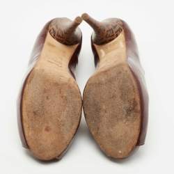 Pre Owned Fendi Burgundy Patent Leather Zucca Print Heel Peep Toe Pumps Size 37