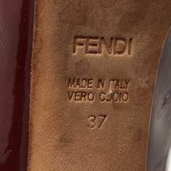 Pre Owned Fendi Burgundy Patent Leather Zucca Print Heel Peep Toe Pumps Size 37