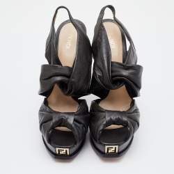Pre Owned Fendi Green Leather Bow Peep Toe Slingback Platform Sandals Size 40