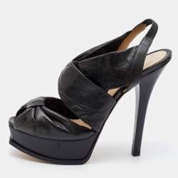 Pre Owned Fendi Green Leather Bow Peep Toe Slingback Platform Sandals Size 40