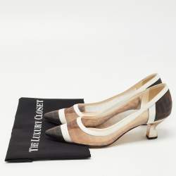 Pre Owned Fendi Brown/White Zucca Mesh and Leather Colibri Pumps Size 41