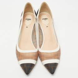 Pre Owned Fendi Brown/White Zucca Mesh and Leather Colibri Pumps Size 41