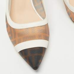 Pre Owned Fendi Brown/White Zucca Mesh and Leather Colibri Pumps Size 41