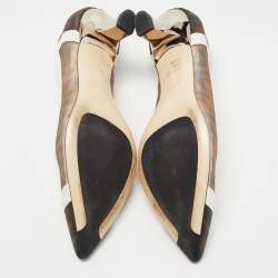 Pre Owned Fendi Brown/White Zucca Mesh and Leather Colibri Pumps Size 41