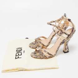 Pre Owned Fendi Black/Beige Python Strappy Sandals Size 37