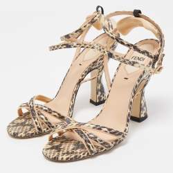 Pre Owned Fendi Black/Beige Python Strappy Sandals Size 37