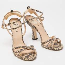 Pre Owned Fendi Black/Beige Python Strappy Sandals Size 37