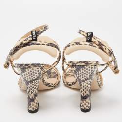 Pre Owned Fendi Black/Beige Python Strappy Sandals Size 37